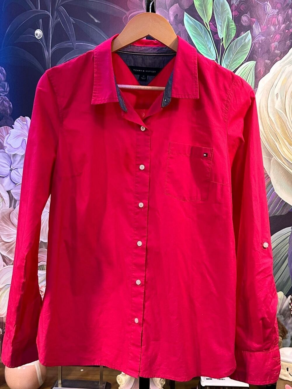 Tommy Hilfiger M Cotton Roll Tab Button Down Shirt Preppy Coastal Workwear